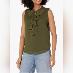 Tommy Hilfiger Olive Green Ruffle Sleeveless Top